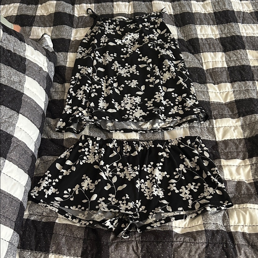 Floral Black and White Pajama Set